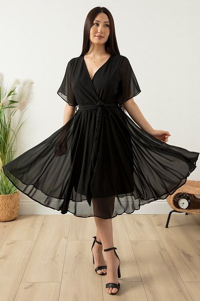 PULLIMM Sleeves Flounced Chiffon Dress 22-253
