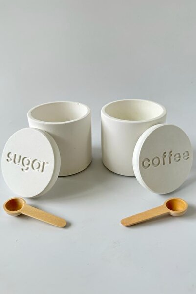 Studio Ays Beton Baharatlık Kapaklı Şekerlik ve Kahvelik Kapaklı Set Beyaz