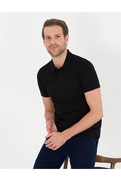 Pierre Cardin Μαύρο μπλουζάκι με λαιμόκοψη Polo Basic