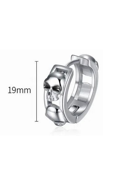 Jaida Moda Unisex Gray Skull Figure Gothic Sports Steel Hoop Earrings