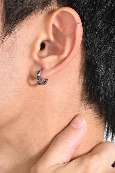 Jaida Moda Unisex Gray Aztec Patterned Gothic Sports Steel Hoop Earrings