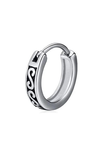Jaida Moda Unisex Gray Aztec Patterned Gothic Sports Steel Hoop Earrings