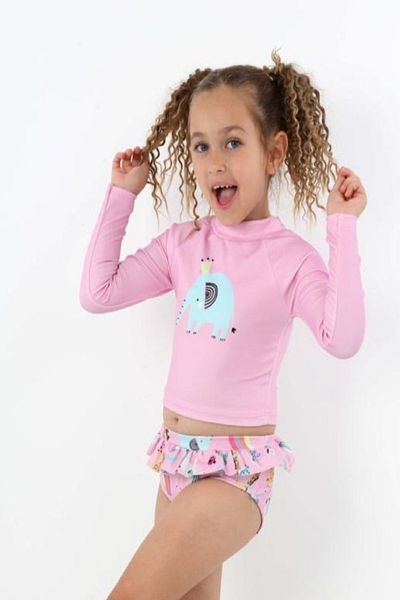 PODİUM GİYİM Trend New Digital Printed UV-Sun Protection Long Sleeve Crop Top Mini Skirt Ruffle Bikini Set