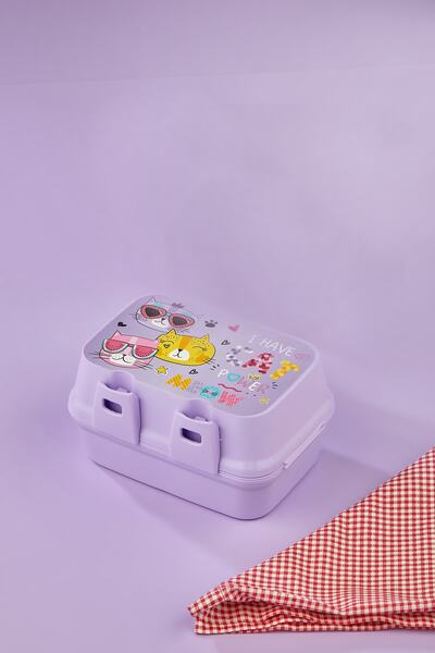 ALİNA HOME صندوق غداء للقطط مكون من 4 أقسام وطبقتين - ملعقة ذاتية