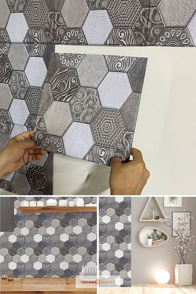 TechnoSmart 1pc Self Adhesive 30cmx30cm 3d Wallpaper Covering Waterproof Kitchen Bathroom