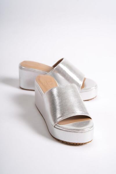 Modabuymus Queen Silver Glitter Wedge Heeled Slippers