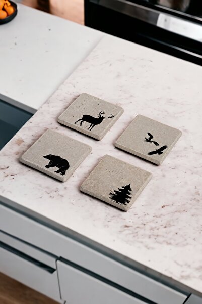 Baumatelier Wild Animals and Forest Themed Natural Stone Travertine Coasters ...