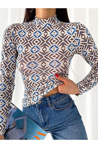 efstyle Μακρυμάνικο μποντάκι με μοτίβο από ελαστικό πλεκτό ύφασμα