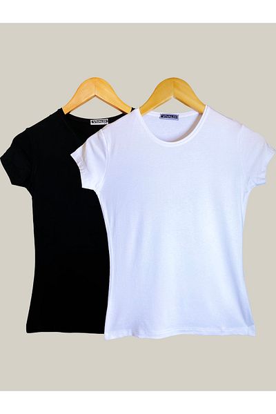 Betimoda Women's Short Sleeve Crew Neck Bodysuit Mixed Color 2 Pieces