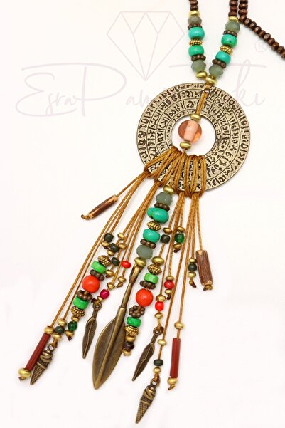 Esra Pamir Doğal Taş Ahşap El Yapımı Otantik Kolye