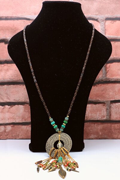 Esra Pamir Doğal Taş Ahşap El Yapımı Otantik Kolye