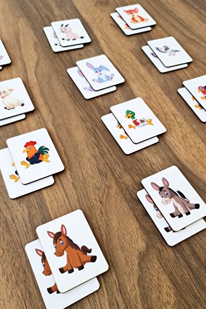 metafortoys Ahşap Sevimli Çiftlik Hayvanları Zeka Kartları Eşleştirme Oyunu Okul Öncesi Eğitim Materyali