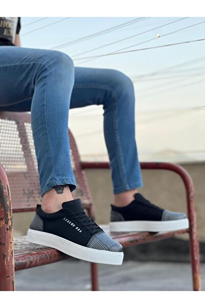 BPM BA0104 - Чорні взуття з замші в клітинку, з білою підошвою та шнурівкою