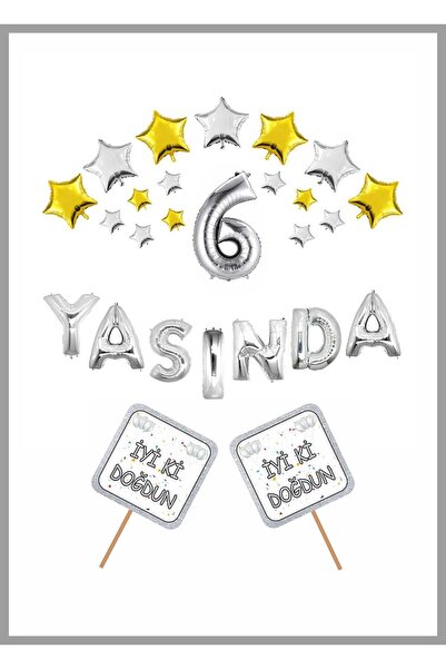 Doğumgünü Marketim Σετ γιορτής γενεθλίων SILVER Concept για την ετήσια γιορτή...