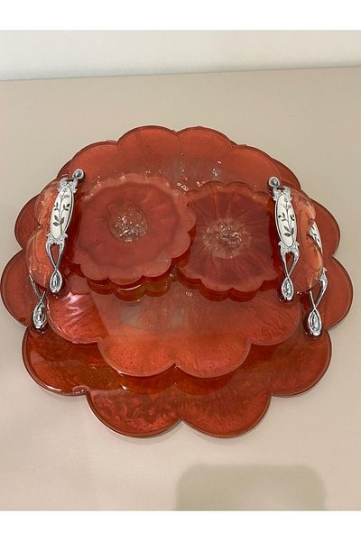 Eperyus Red Color Creative Flower Patterned Epoxy Presentation Tray Set