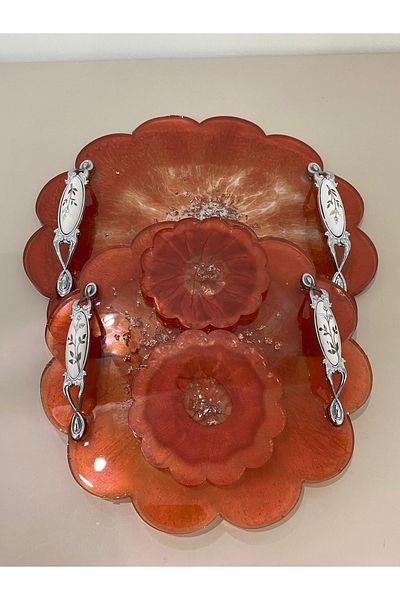 Eperyus Red Color Creative Flower Patterned Epoxy Presentation Tray Set