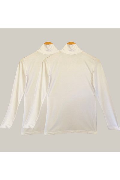 Betimoda Women's White Long Sleeve Half Turtleneck Bodysuit 2 Pieces