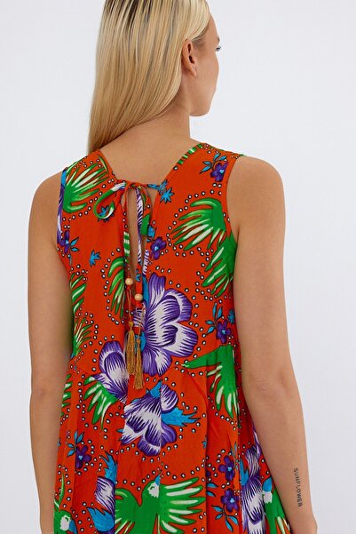 AYASOFYA OTANTIK Rochie de damă, portocalie, cu decolteu în V, fără mâneci