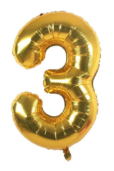 FOKUL Foil 3 Digit Balloon 36 Cm Gold Small Size 16inc Three Digit Foil Balloon