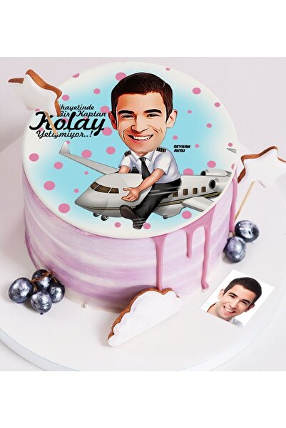 Bk Gift Kişiye Özel Bay Kaptan Pilot Karikatür Baskılı Yaş Pasta İçin Yenileb...