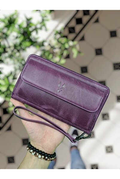 VİSSO 453 Hakiki Deri Fermuarlı El Çantası Çanta Bilek Kordonlu