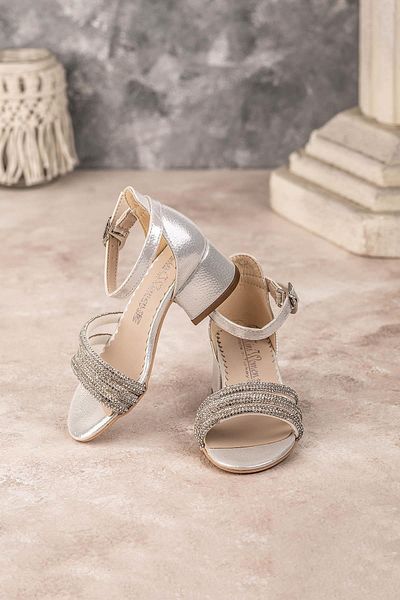 MİNİ WOMEN Girl's Stoned Heeled Shoes Mother of Pearl