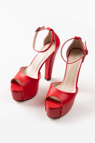 MASSOLE New Season Red Leather Platform Ankle Strap Stylish Premium Women's Evening Shoes