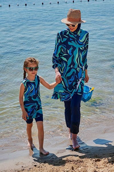 Marina Μαγιό Hijab με σχέδιο Navy Blue Full Covered Hijab M2334