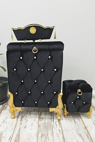 Teksev Σετ μπάνιου 3 τεμαχίων καπιτονέ μαύρο | Καλάθι ρούχων από μεταξωτό βελούδο MDF | Σετ Καλάθι Ακαθαρσιών