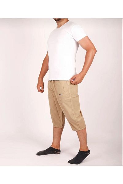 FATELLA Men's Soft Raw Cloth Elastic High Waist Comfortable Fit Natural Capri