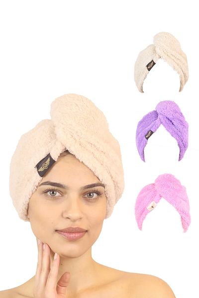 Heriya 3 Pack Microfiber Hair Towel – 2 Button Hair Drying Cap – Head Towel