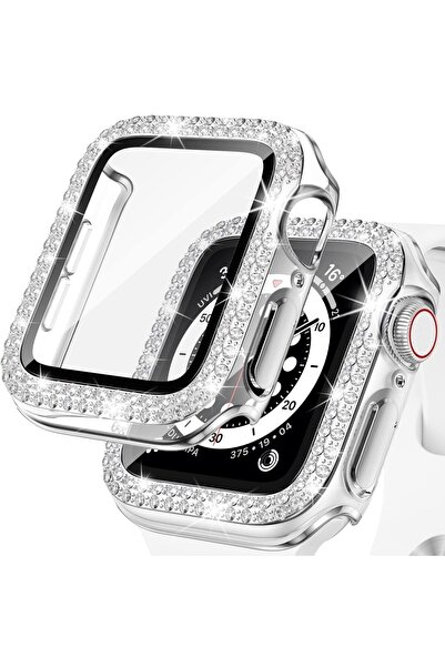 GREGOSS Apple Watch 4 5 6 Se Serisi 44mm 360 Tam Koruma Önü Cam Sert Taşlı Za...