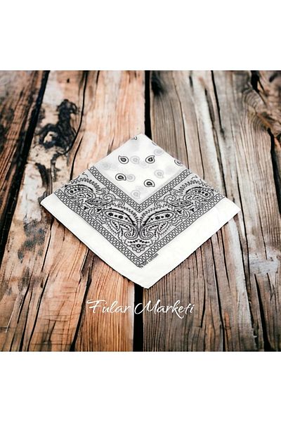 BANDANA MARKETİ Add 4 in Basket Pay 3 White Ethnic Pattern Bandana Unisex (Price Is for 1 Piece)