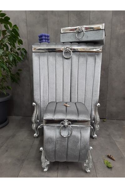 Teksev Luna Gri 3'lü Banyo Kirli Çamaşır Sepeti Seti | Mdf Ipek Kadife Sepet ...