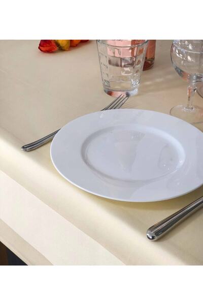 HitDukkan Atlas Kenarlı Saten Bantlı Gastronomi Masa Örtüsü Şampanya Çift Kat Pamuklu 140x220 Cm Krem