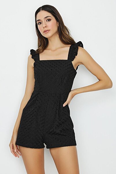 Select Moda Γυναικεία μαύρη φόρμα με λεπτομέρεια υφαντού μπροντέ