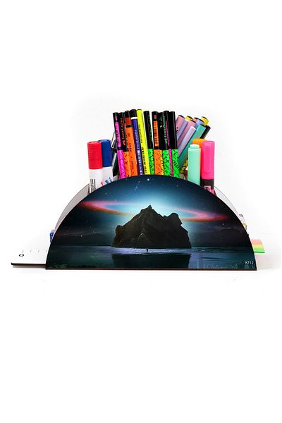 kutuTR Wooden Vip Space Series Rainbow Ruled Desktop Pen Holder Organizer with Assembled Box