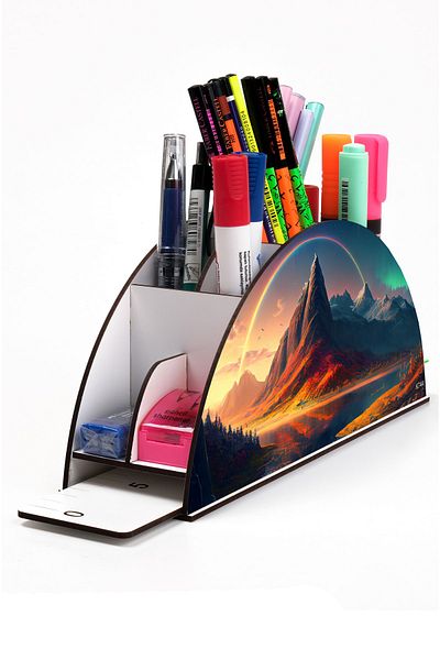 kutuTR Wooden Vip Ai Model Series Desktop Pen Holder Organizer with Rainbow Ruler Assembled Box