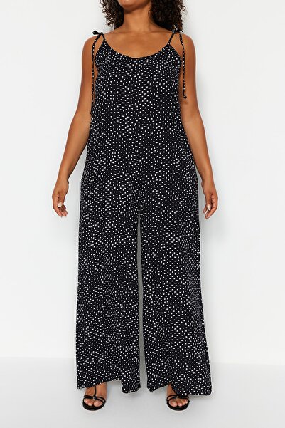 Trendyol Curve Černá tkaná kombinéza s květinovým vzorem TBBSS23BG00002