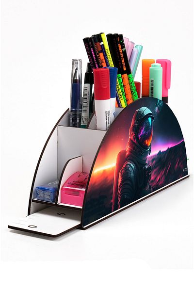 kutuTR Wooden Vip Space Series Rainbow Ruled Desktop Pen Holder Organizer with Assembled Box