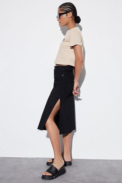 Trendyol Collection Černá midi džínová sukně s vysokým pasem TWOAW23ET00284