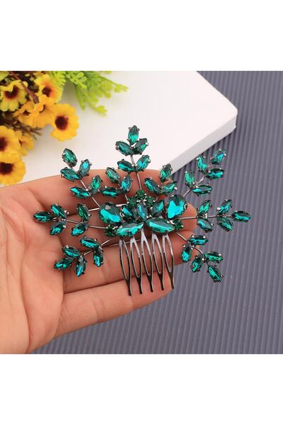 Lisre Yeşil Kristal Taşlı Silver Tarak Toka