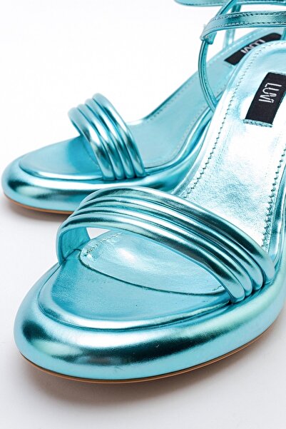 LuviShoes Bebe Mavi Metalik Kadın Topuklu Ayakkabı