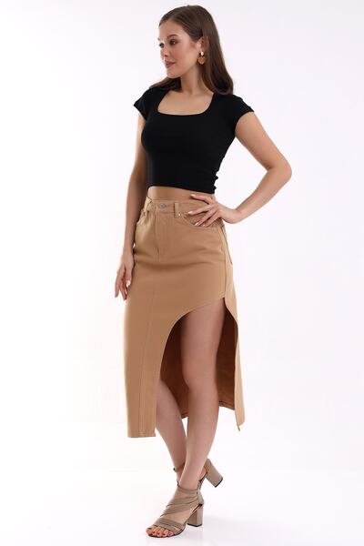 Winmoda34 Fustă de damă din denim cu tăietură asimetrică