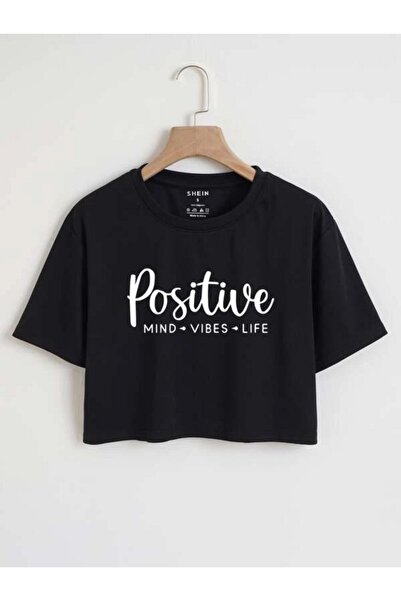 trendgar pozitivna Štampano crna Oversize kroj Skraćeni kroj majica