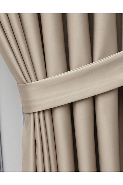 YS PERDE TASARIM Luxury Satin Blackout Blackout Sunshade Curtain High Quality Plain Pleatless - Mink