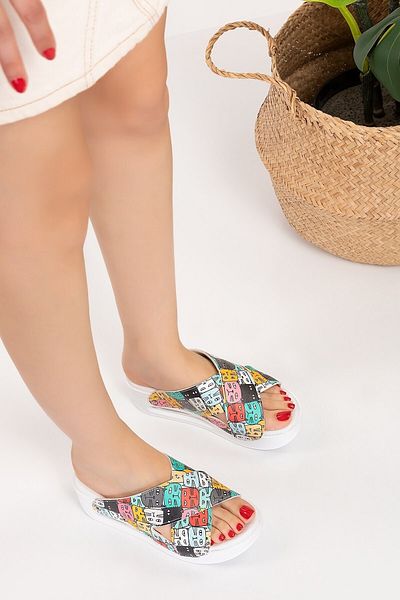 Nur Ortopedi Women's Colorful Cats Patterned Open Airmax Orthopedic Slippers