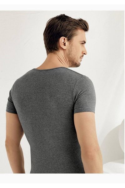 Şahinler Men's Dark Gray Short Sleeve Lycra Single Jersey Undershirt M 6 Pieces