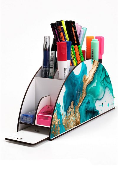 kutuTR Wooden Vip Pattern Series Rainbow Ruled Desktop Pen Holder Organizer Assembled Boxed