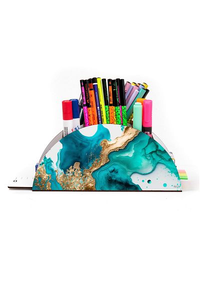 kutuTR Wooden Vip Pattern Series Rainbow Ruled Desktop Pen Holder Organizer Assembled Boxed